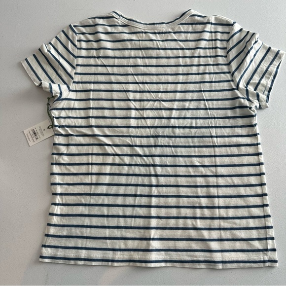 AE77 American Eagle Premium Boxy Cropped Crewneck T-Shirt in Navy/White Size XS - Picture 4 of 4